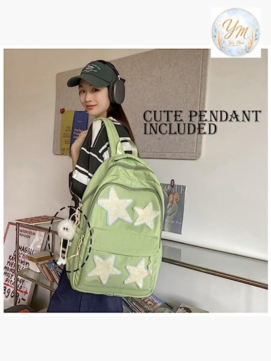 Y2K Backpack with Cute Accessories Emo Star Print Daypack Laptop Compartment main image 2